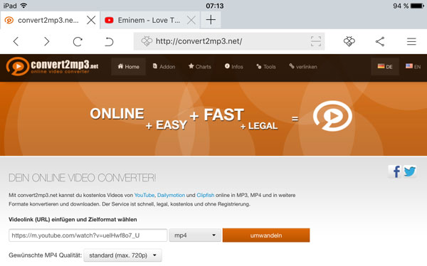 YouTube Downloader Web App auf iPad öffnen