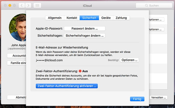 Zwei-Faktor-Authentifizierung auf Mac aktivieren