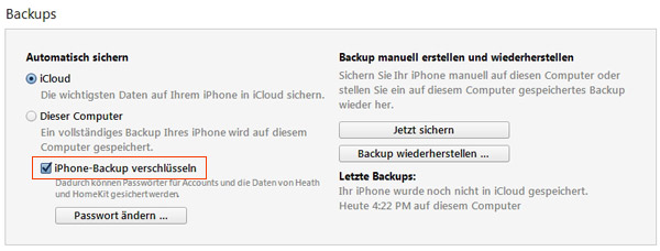 iTunes Backup Passwort deaktivieren