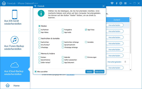 Dateityp zum Scannen wählen