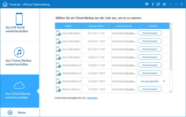 iCloud-Backup auswählen