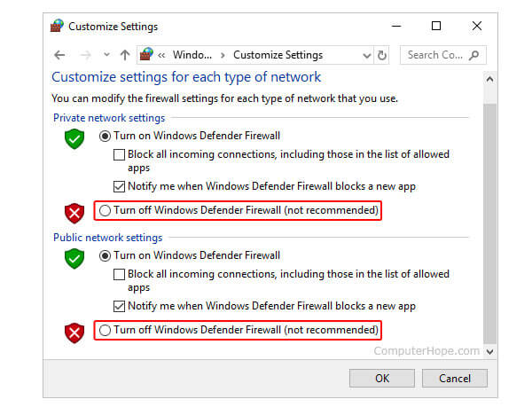 Defender Firewall schließen