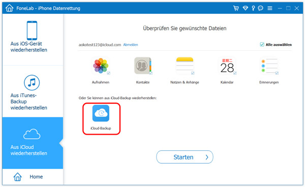 iCloud-Backup wählen