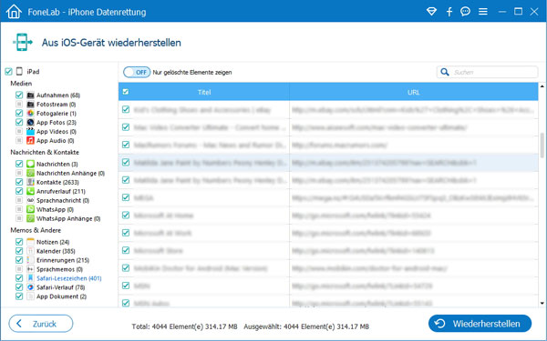 Leserzeichen vom iPad widerherstellen