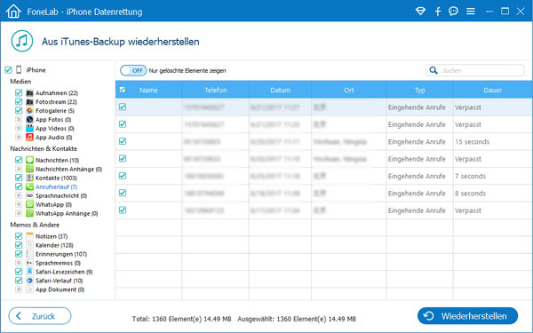 iPhone Anrufliste aus iTunes-Backup wiederherstellen