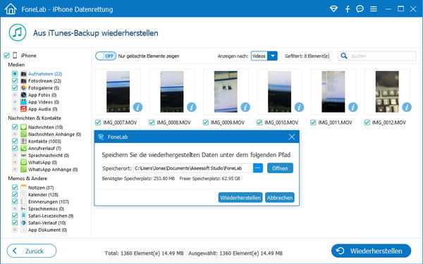iPhone gelöschte Videos aus iTunes-Backup wiederherstellen