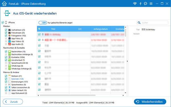 iPhone Kalender wählen und auf PC laden