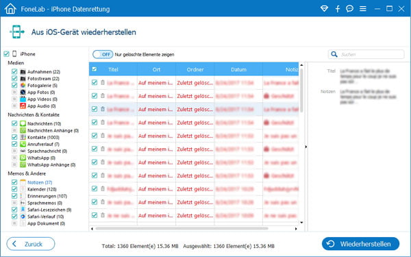 Ohne Backup gelöschte Notizen aus iPhone direkt wiederherstellen