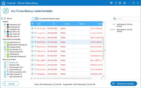 iPhone Notizen aus iTunes-Backup wiederherstellen