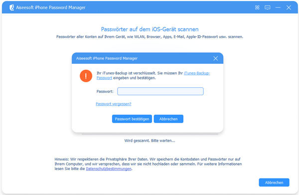 iTunes-Backup-Passwort eingeben