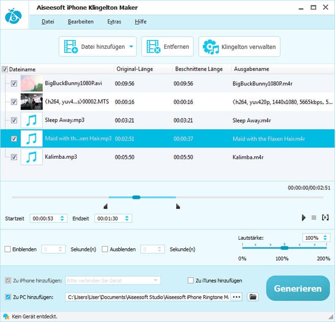 iPhone Klingelton aus Videos/Audios erstellen