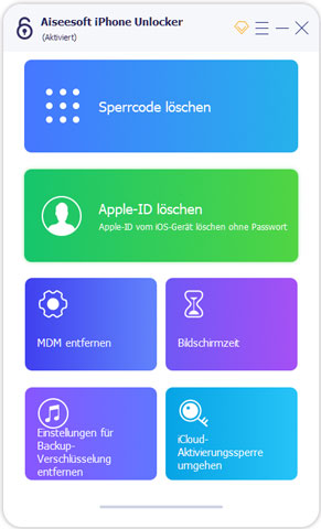 Apple-ID löschen Funktion wählen