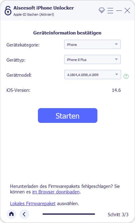 Geräteinformation bestätigen beim Löschen von Apple ID