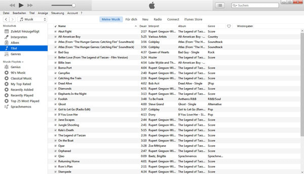 Alle Musiktitel in iTunes anzeigen