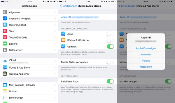 Apple-ID auf iPhone abmelden