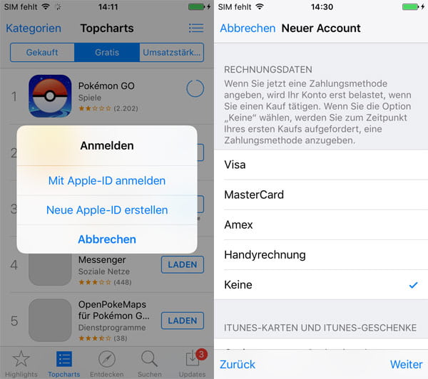 Apple-ID ohne Kreditkarte am iPhone erstellen