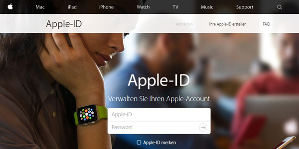 Apple-ID Website öffnen