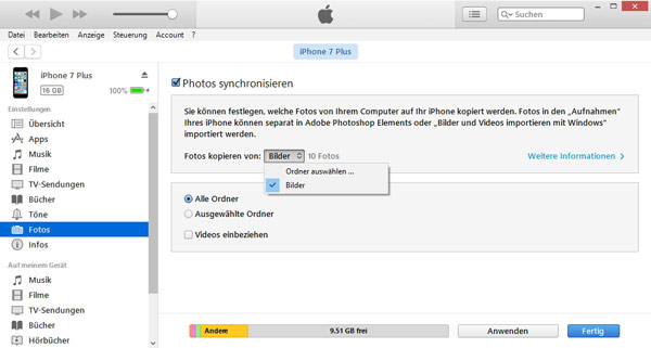 Bilder mit iTunes synchronisieren