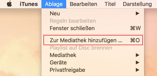 Musik zur Mediathek hinzufügen