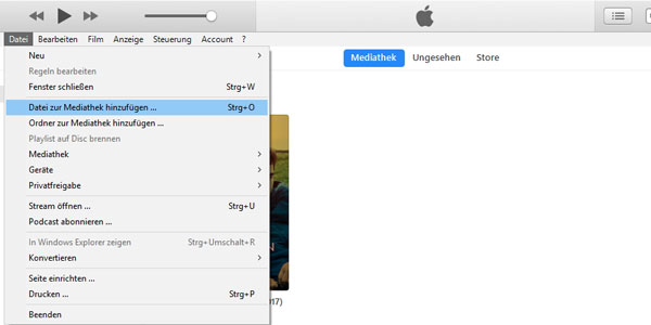 Filme zu iTunes Mediathek hinzufügen