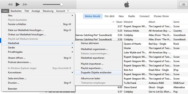 Doppelte Objekte in iTunes einblenden