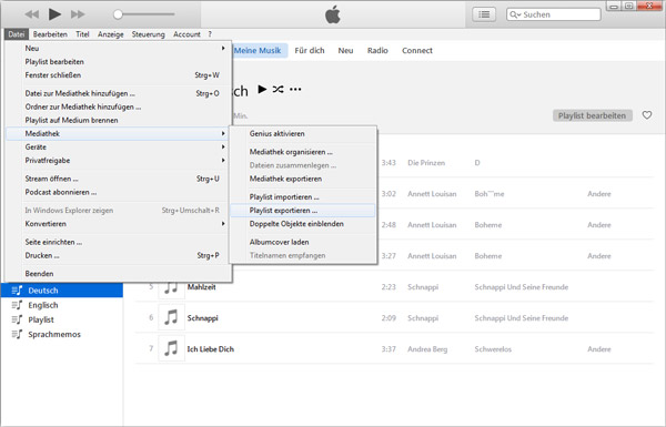 einzelne Wiedergabeliste im iTunes exportieren