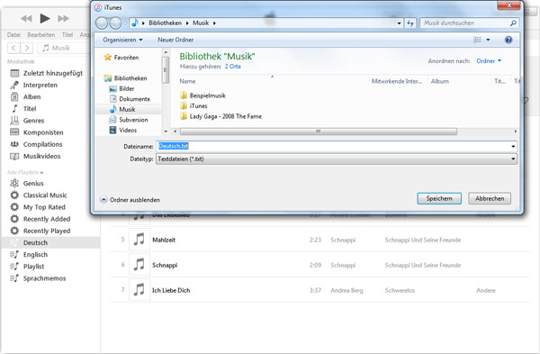 exportierte iTunes Wiedergabeliste auf PC/Mac speichern
