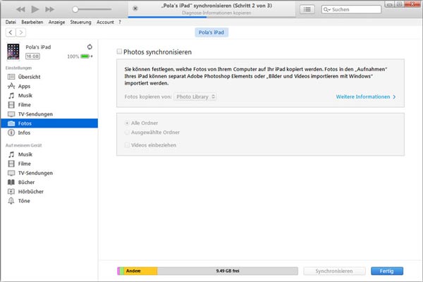 Fotos vom iPhone auf iPad mit iTunes synchronisieren