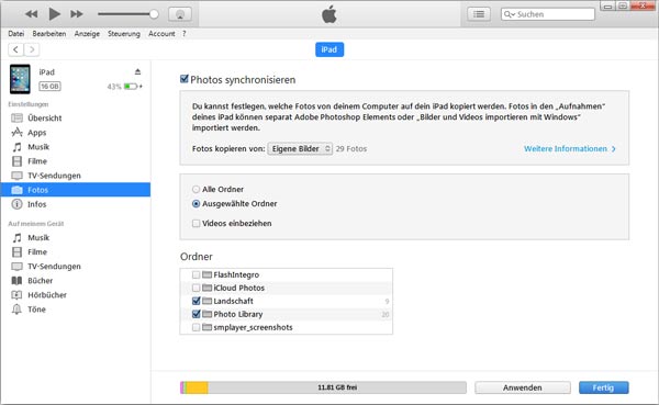 Fotos vom PC auf iPad synchronisieren