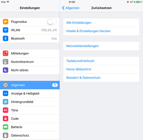 iPad durch Hard Reset zurücksetzen