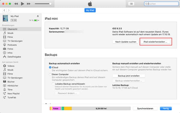 iPad mit iTunes zurücksetzen