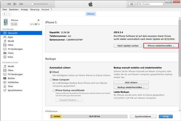 iPhone auf Werkeinstellung zurücksetzen