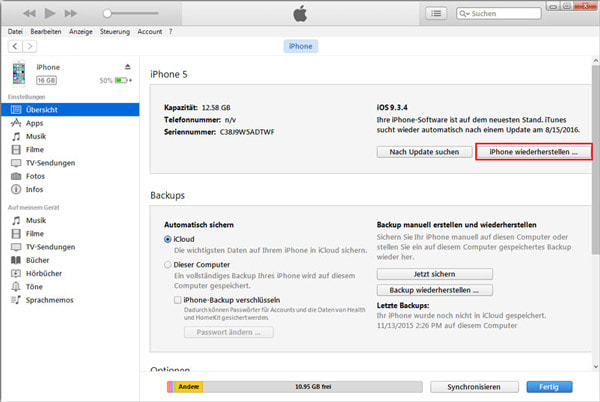 iPhone mit iTunes wiederherstellen