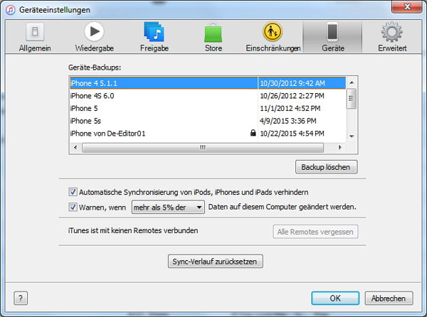 iPhone Backup in iTunes löschen