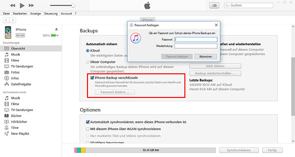 iPhone-Backup verschlüsseln aktivieren