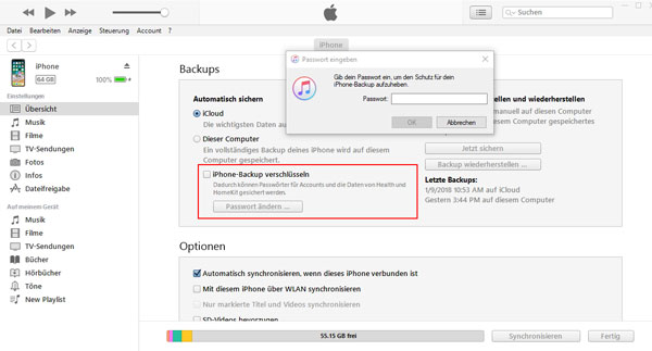 iPhone-Backup verschlüsseln deaktivieren