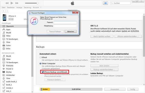 iTunes Backup verschlüsseln