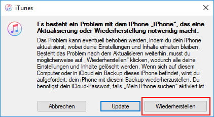 iPhone Recovery Modus beenden mit iTunes