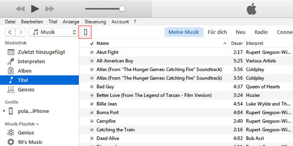 iPhone Zeichen in iTunes