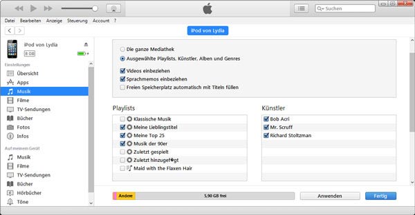 Mit iTunes iPod Lieder löschen