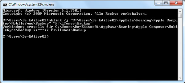 CMD-Befehl zum Ändern des iTunes Backupordners