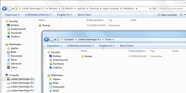 iTunes Backup Speicherort erfolgreich verschieben