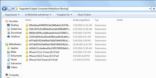 iTunes Backup Speicherort bei Windows