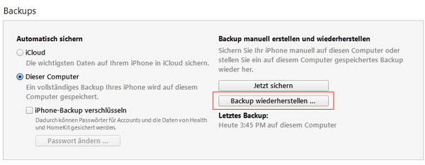 iPhone aus einem iTunes-Backup wiederherstellen