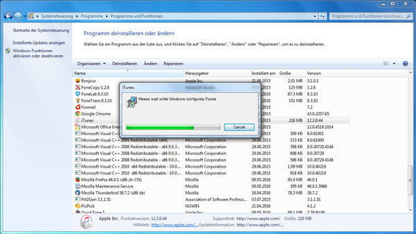 iTunes Deinstallierungsprozess