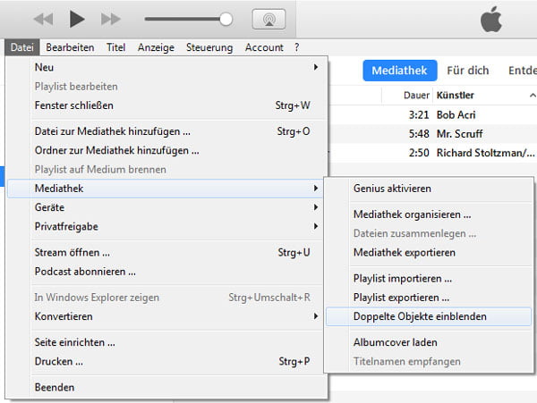 iTunes verdoppelte Dateien entfernen