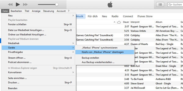Von iTunes gekaufte Musik auf PC übertragen