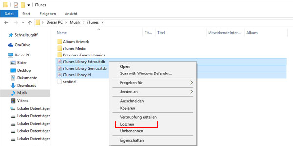 iTunes Mediathek löschen