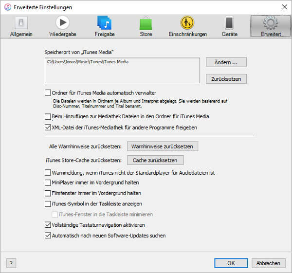 iTunes Medienordner zur externen Festplatte ändern