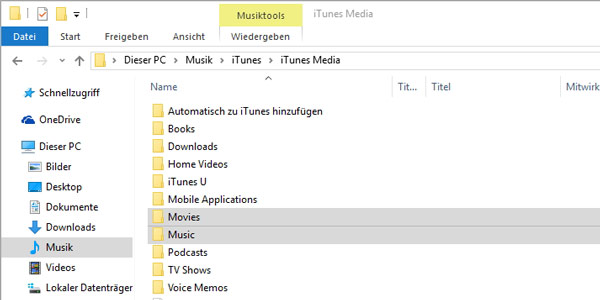 iTunes Medienordner öffnen